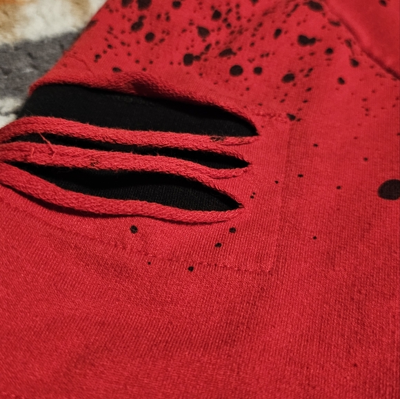HUSTLE T-Shirt by Upstanders with $$$ back, distressed slits & long bottom Sz S - Picture 6 of 8